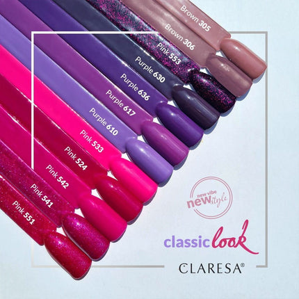 CLARESA PINK 524 hibridinis lakas – intensyvus blizgesys ir tikslus tepimas manikiūro procedūroms