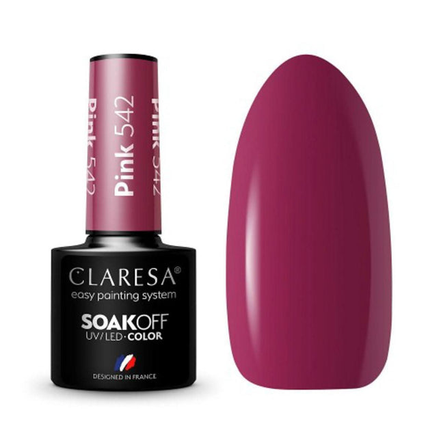 CLARESA hibridinis nagų lakas PINK 542 5g – sodri rožinė spalva, iki 3 savaičių patvarumas, manikiūrui ir pedikiūrui