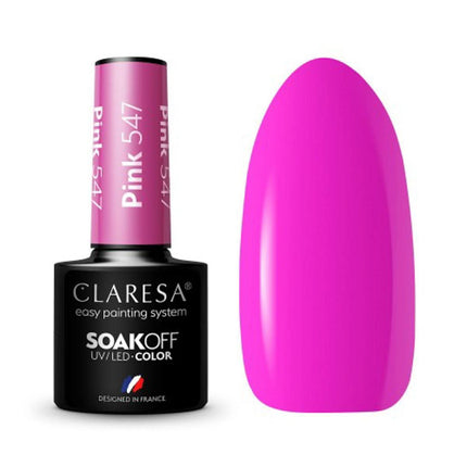 CLARESA hibridinis nagų lakas PINK 547 5g – ryškiai rožinis atspalvis iš SUNNY GARDEN kolekcijos manikiūrui