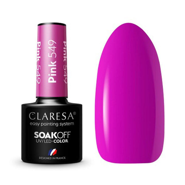 CLARESA hibridinis nagų lakas PINK 549 5g – brandžios avietės spalva su violeto atspalviu, ilgalaikis blizgus manikūras
