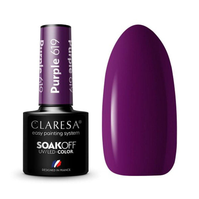 CLARESA hibridinis nagų lakas PURPLE 619 5g – tamsiai violetinė spalva iš FULL BERRIES kolekcijos manikiūrui