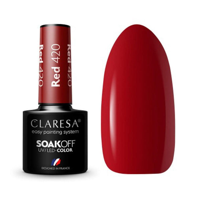 CLARESA hibridinis nagų lakas RED 420 5g – raudonas hibridinis lakas manikiūrui iš FULL BERRIES kolekcijos