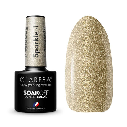 CLARESA hibridinis nagų lakas SPARKLE 4 5g – intensyvus blizgesys, vidutinio tankumo konsistencija manikiūrui