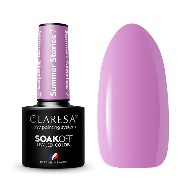 CLARESA hibridinis nagų lakas SUMMER STORIES 7 violetinis levandų atspalvis manikiūrui 5 g