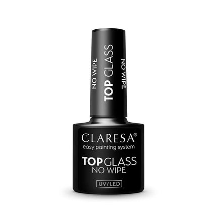 CLARESA hibridinis viršutinis gelio sluoksnis Top Glass No Wipe 5 g – ilgalaikis manikiūro topas be lipnaus sluoksnio