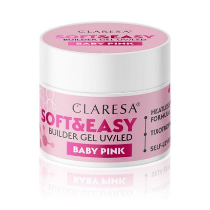 CLARESA 90g Baby Pink statybinis gelis – tiksotropinis formulė be nutekėjimo sudėtingos formos nagams