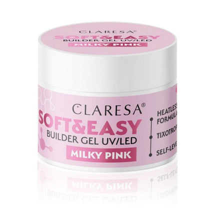 CLARESA Soft & Easy 90g rožinis statybinis gelis manikiūrui – daugiafunkcis profesionalus nagų priauginimo produktas