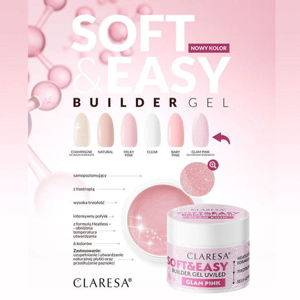 Glam Pink nagų gelis pedikiūrui ir manikiūrui – CLARESA patvarus statybinis gelis greičiausiam rezultatui