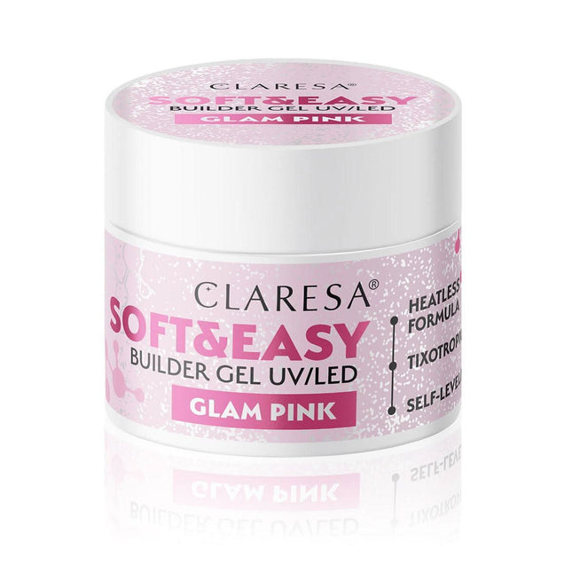 CLARESA Soft&Easy Glam Pink 12g nagų statybinis gelis – rožinis builder gel manikiūrui ir pedikiūrui