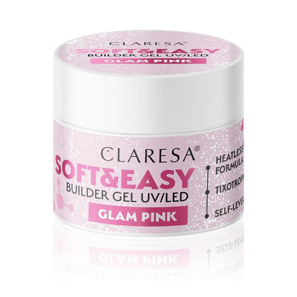 CLARESA Soft&Easy Glam Pink 45g nagų builder gelis manikiūrui ir pedikiūrui profesionalams