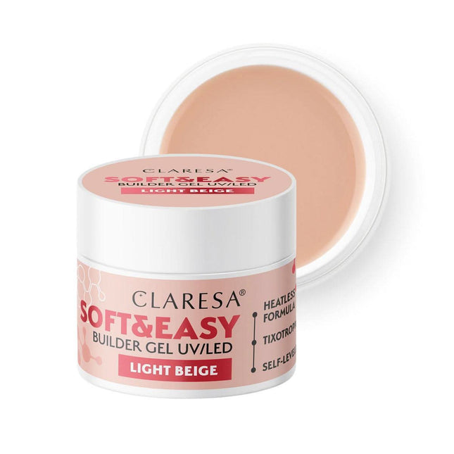 CLARESA Soft&Easy Light Beige nagų statybinis gelis manikiūrui, 12 g – ilgalaikis rezultatas profesionalams