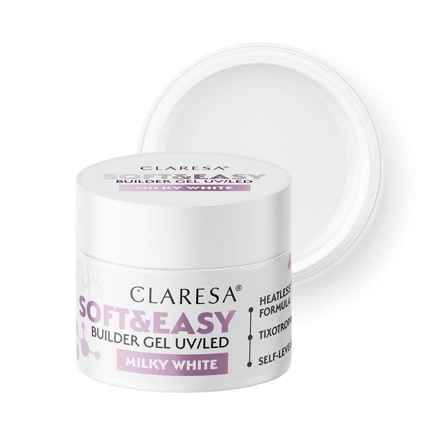 CLARESA Soft&Easy Builder Gel Milky White 12g – statybinis nagų gelis profesionaliam manikiūrui