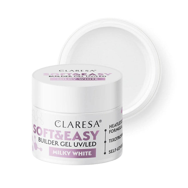 CLARESA Soft&Easy Milky White 90g nagų statybinis gelis – profesionalus manikiūro gelis ilgalaikiams nagams
