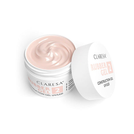 CLARESA Rubber Gel 2 – profesionalus nagų priauginimo gelis, nenuteka ant odelių, 12 g