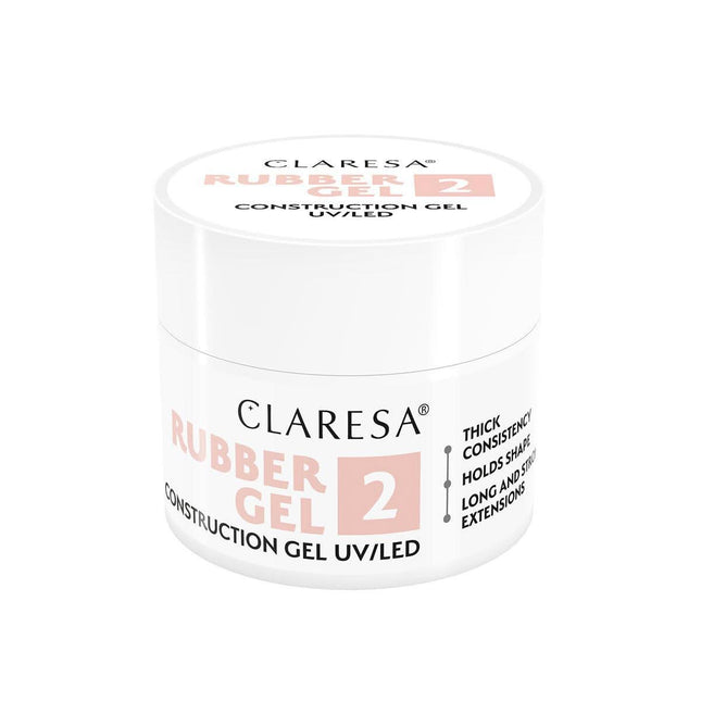CLARESA Rubber Gel 2 nagų priauginimo gelis manikiūrui, 12 g – tiršta tiksotropinė formulė profesionalams