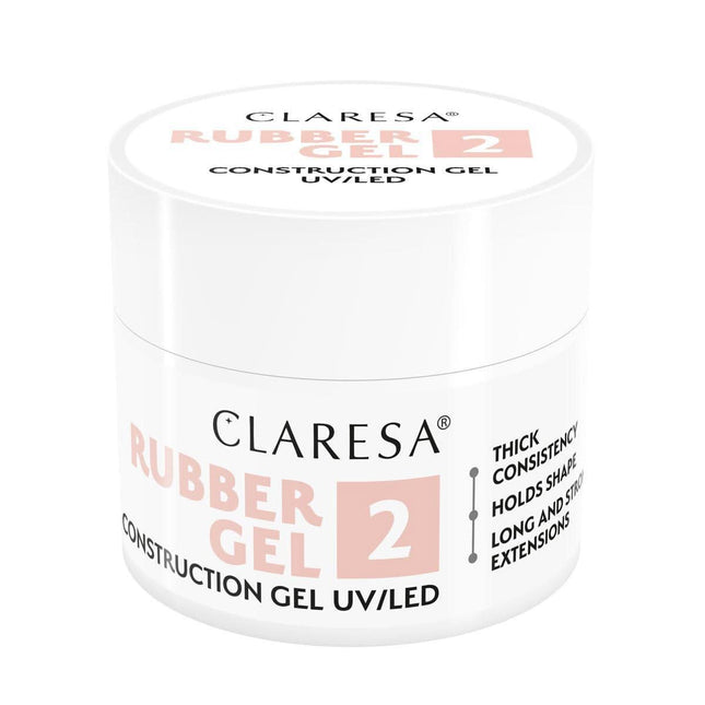 CLARESA Rubber Gel 2 nagų priauginimo gelis guminės formulės, 90 g – manikiūras ir pedikiūras