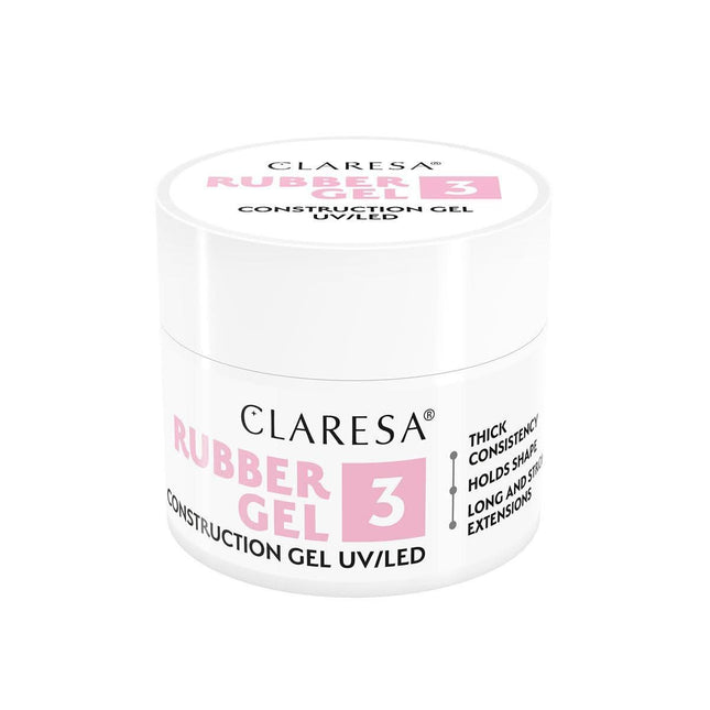CLARESA nagų priauginimo gelis RUBBER GEL 3, 12 g – guminės formulės gelis nagų plokštelės korekcijoms