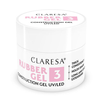 CLARESA RUBBER GEL 3 nagų priauginimo gelis profesionalams, 90 g – tanki, temperatūrai atspari formulė manikiūrui