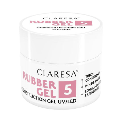 CLARESA Rubber Gel 5 nagų priauginimo gelis 90g – profesionalus tiksotropinis UV gelis manikiūrui ir pedikiūrui