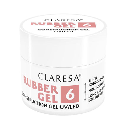 CLARESA Rubber Gel 6 nagų priauginimo gelis 90g – profesionalus tirštasis gelis manikiūrui salonams