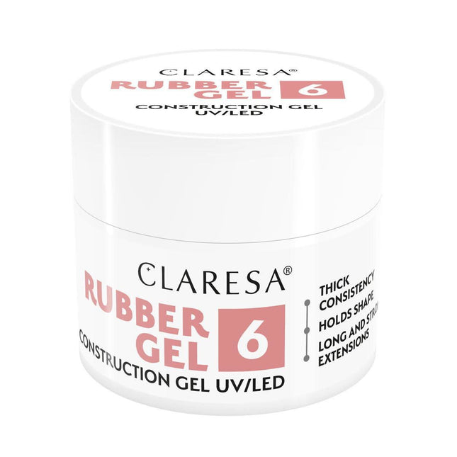 CLARESA Rubber Gel 6 nagų priauginimo gelis 90g – profesionalus tirštasis gelis manikiūrui salonams