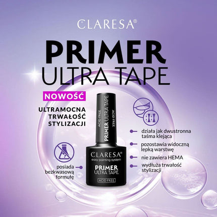 CLARESA Ultra Tape gruntas nagams – lipnus sluoksnis gelio masei, ilgalaikis pedikiūro rezultatas salone