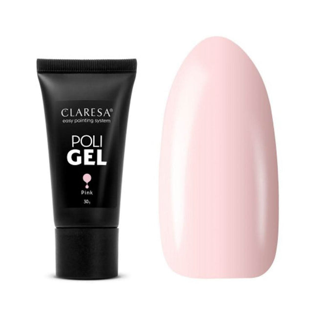 CLARESA POLI GEL PINK 30g – rožinis poligelis profesionaliam nagų priauginimui ir modeliavimui salone