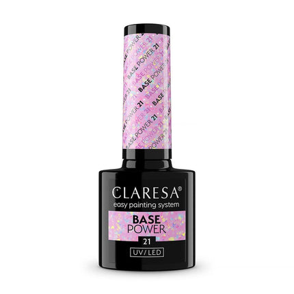 CLARESA Power Base 21 5g – profesionali gelinio lako bazė nagams ilgalaikiam sukibimui ir greito manikiūro aplikacijai