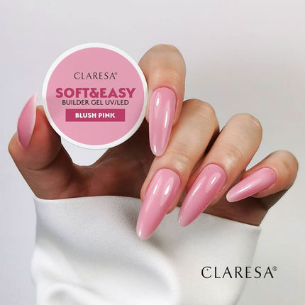 CLARESA SOFT&EASY builder gelis 90g – profesionalus rožinis gelis nagų modeliavimui be nutekėjimo