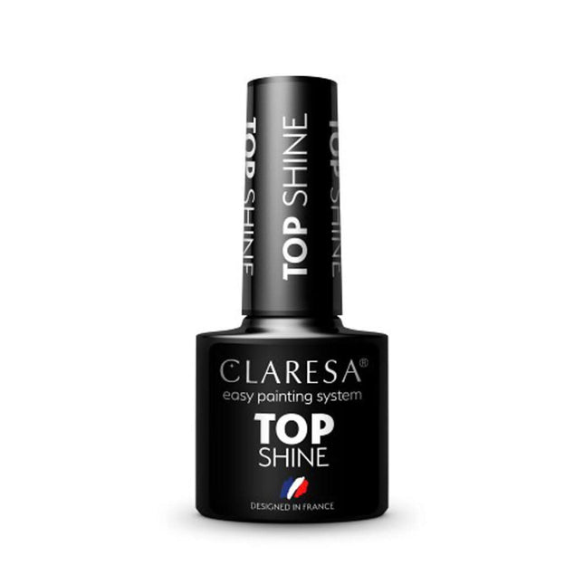 CLARESA TOP SHINE viršutinis gelio sluoksnis nagams 5g – hibridinis, gelinis, akrilinis manikiūras, intensyvus blizgesys