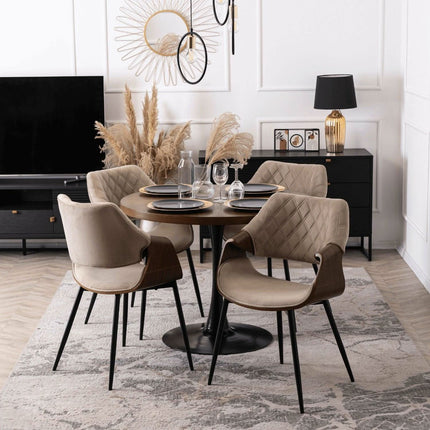 DAKOTA Beige/Walnut veliūrinė kėdė Mebel Elite – profesionali klientų kėdė grožio salonui