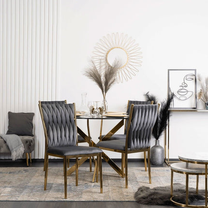 DAN aksominė pilka kėdė grožio salonui – elegantiškas dizainas ir ergonomiška sėdimoji vieta