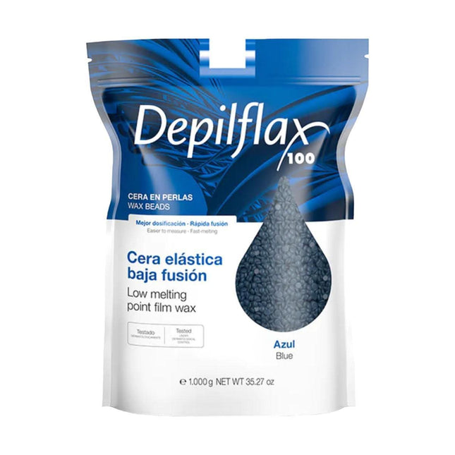 DEPILFLAX 100 PEARL AZUL elastingas depiliacinis vaškas 1000g – profesionalus plėvelinis vaškas salonams