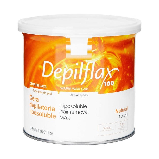 DEPILFLAX 100 elastingas depiliacinis vaškas NATURAL 500ml skardinėje – bičių vaško pagrindo depiliacija salonams