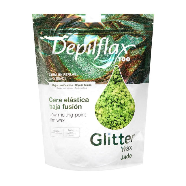 DEPILFLAX Jade Glitter kieto vaško granulės 1 kg – profesionali depiliacija salonams, greitas plaukų šalinimas