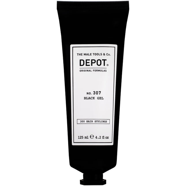 Depot NO. 307 black plaukų formavimo gelis 125ml – profesionali priemonė kirpykloms stipriai fiksacijai