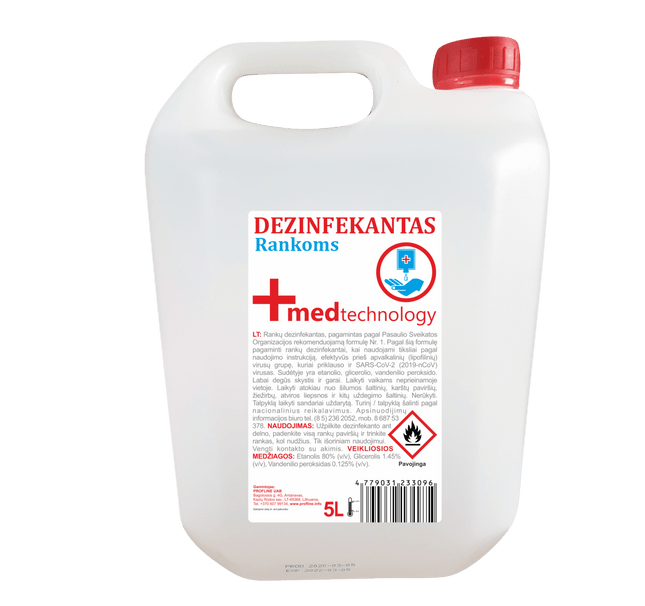 Dezinfekantas rankoms +MEDtechnology, 5L (atitinka Lietuvos higienos reikalavimus) - Beauty Kit