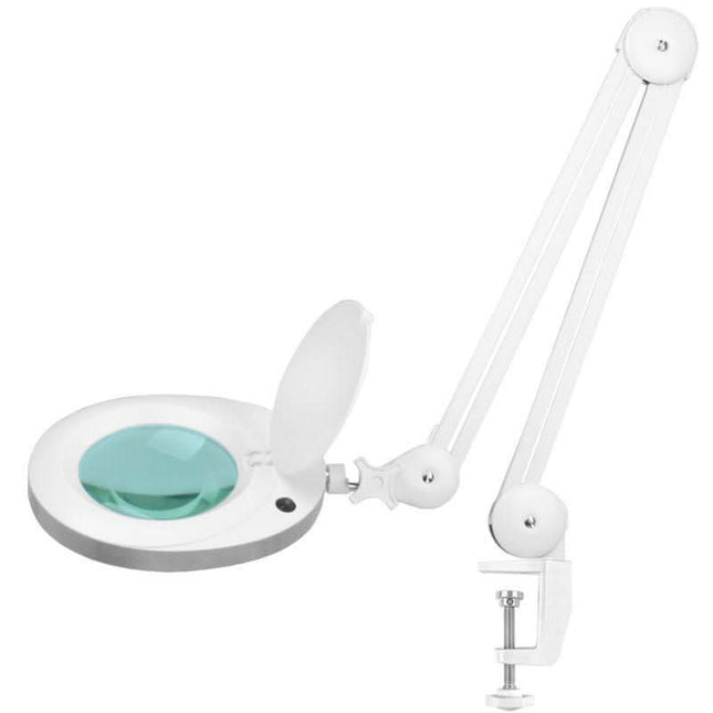 ELEGANTE kosmetologinė lempa-lupa stalviršiui 6025 60 LED SMD 5D balta – profesionali darbo vietos lempa lupa