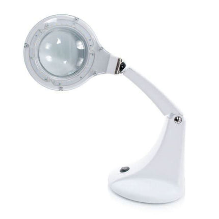 ELEGANTE stalinė lempa-lupa MINI 30 LED SMD 5D balta – kompaktiška darbo vietos lupa kosmetologams