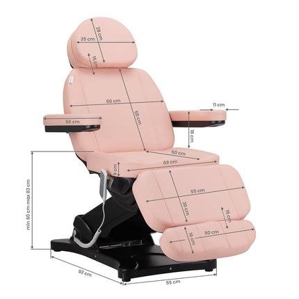 Elektrinis reguliuojamas kosmetologinis krėslas SILLON CLASSIC juodai rožinis universalus salonams