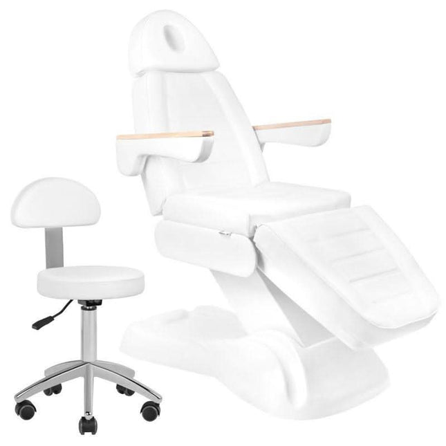 SILLON LUX 273B elektrinis kosmetologinis gultas 3 varikliai su kėdute AM-304 balta – profesionalus komplektas salonui
