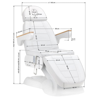 SILLON LUX 273B elektrinis kosmetologinis gultas baltas – patikimas baldas intensyviam salonų naudojimui
