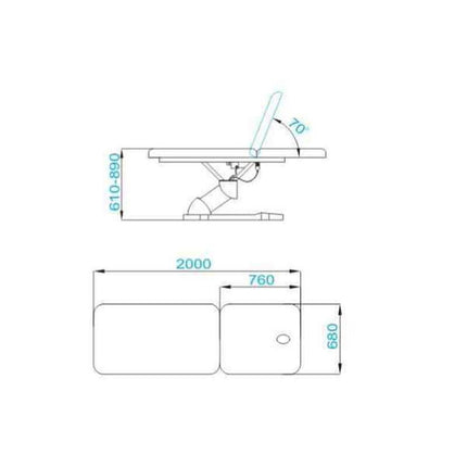 AZZURRO 808 baltas elektrinis gultas 2 variklių – kosmetologijos baldai