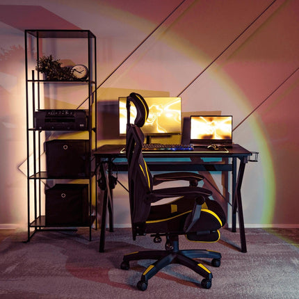 Ergonominė kėdė MAXIMO juoda su geltonais detalėmis stuburo palaikymui ilgų darbo valandų metu
