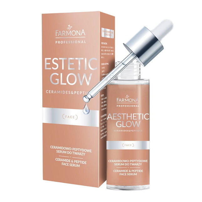 FARMONA AESTHETIC GLOW keramido-peptido veido serumas 30 ml – profesionalus anti-aging serumas su vitamino E kapsulėmis