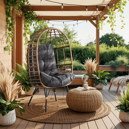 Mebel Elite sodo krėslas COCOON MADISON – aukštos kokybės boho stiliaus pilka spalva lauko erdvėms
