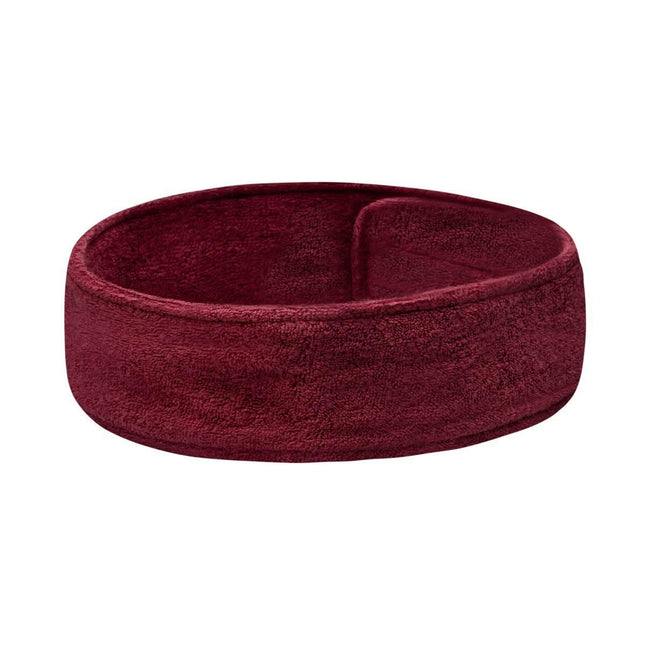 BeautyKit frotinė galvos juosta bordo spalvos – kilpinis audinys kosmetologijos procedūroms, 6,5×63 cm, 180 g/m²