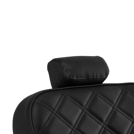 Juoda profesionali kirpyklos kėdė GABBIANO Carlos – ergonomiška kliento padėtis kirpimo metu