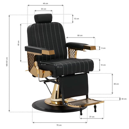 Salonui skirta GABBIANO MARCUS hidraulinė barberio kėdė – ergonomiška juodai auksinė baldų kolekcija
