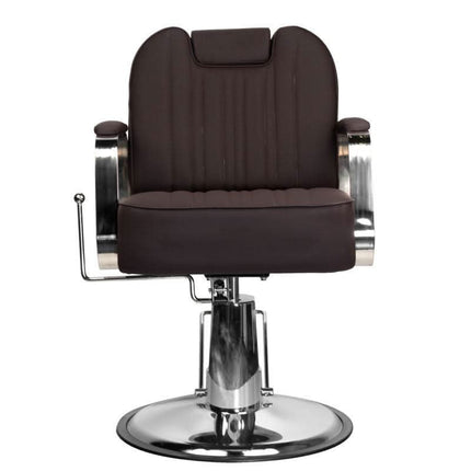 GABBIANO RUFO barber kėdė ruda – ergonomiški baldai kirpyklai su reguliuojamu sėdynės mechanizmu